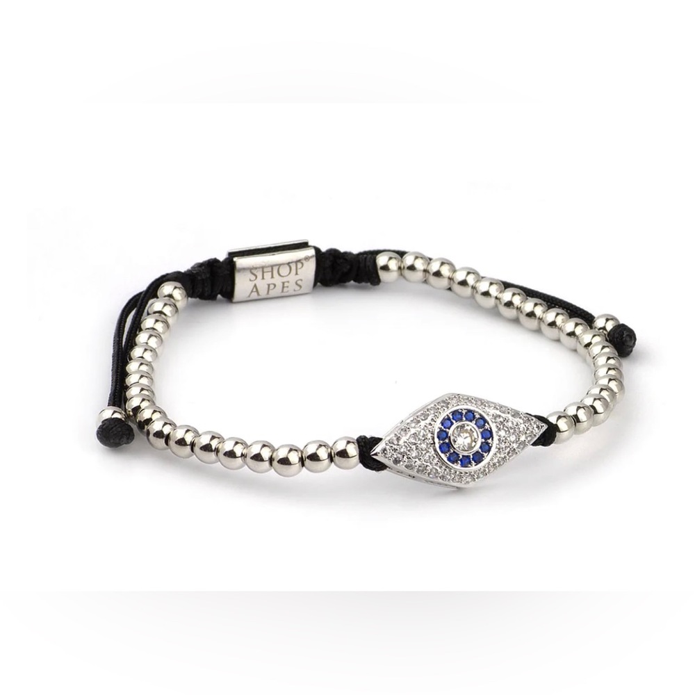New Shop Apes Macrame Evil Eye Bracelet Blue Silver Bead Diamond Sapphire LA